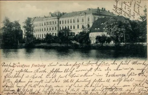 Ak Freiberg in Sachsen, Trusslaus  Wasseransicht, Gebäude im Hintergrund, Bäume