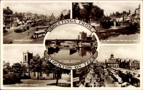 PC Stockton on Tees Durham England, Market Place, Victoria Bridge, Church