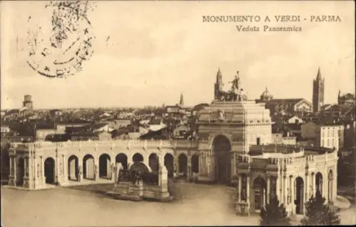 Ak Parma Emilia Romagna, Monumento a Verdi, Panorama