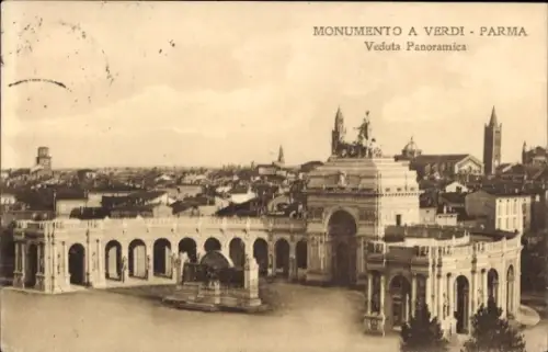 Ak Parma Emilia Romagna, Monumento a Verdi, Panorama