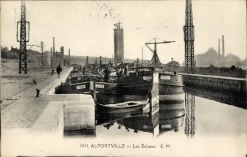 Ak Alfortville Val de Marne, Schiffe im Hafen,  Ecluses, Industrieanlagen
