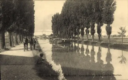 Ak Mulhouse Mülhausen Elsass Haut Rhin, Kanalansicht, Bäume, Spaziergänger, Boote, Mulhouse