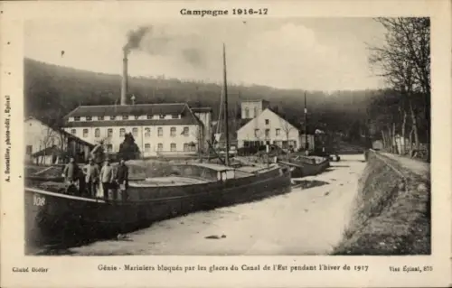 CPA Épinal Lothringen Vosges, Mariniers bloques par les glace du Canal de l'Est