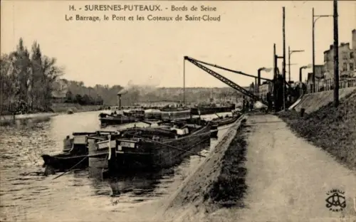 Ak Saint Cloud Hauts de Seine, Frachtschiffe an den Ufern der Seine