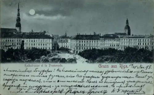 Ak Riga Lettland, Kalkstrasse, Promenade, Gruss aus   von 1898