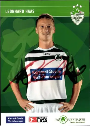 Autogrammkarte Fußballer Leonhard Haas, SpVgg Greuther Fürth, Autogramm