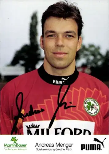 Autogrammkarte Fußballer Andreas Menger, SpVgg Greuther Fürth, Autogramm