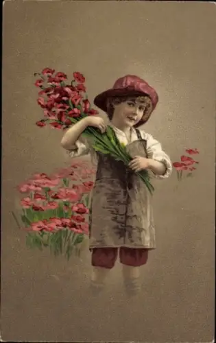 Ak Junge mit Blumen, Porträt