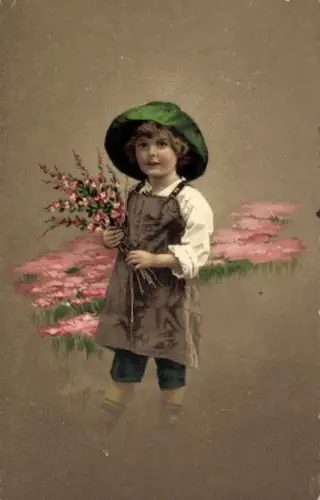 Ak Junge mit Blumen, Porträt