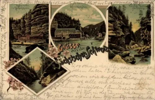 Litho Hřensko Herrnskretschen Elbe Region Aussig, Edmundsklamm, Restauration