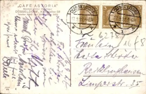 Ak Düsseldorf am Rhein, Café Astoria, Innenansicht