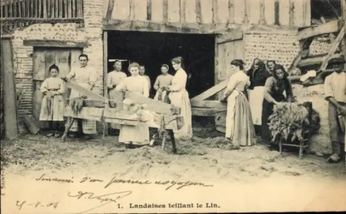 CPA Landes, Landaises teillant le Lin