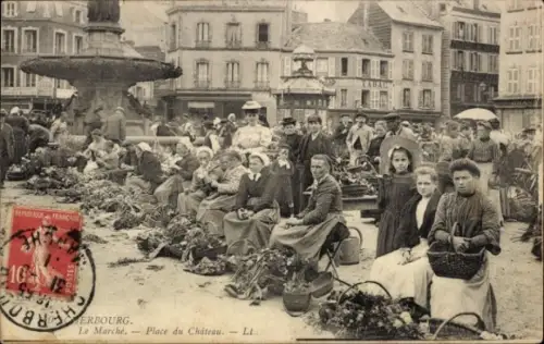 CPA Cherbourg Manche, Le Marché, Place du Château