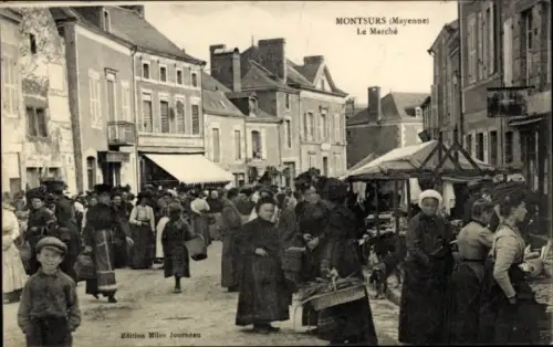 CPA Montsûrs Mayenne, Le Marché
