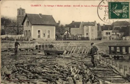 CPA Clamecy Nievre, Le flottage à bûches perdues
