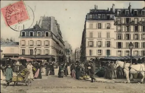 CPA Neuilly sur Seine Hauts de Seine, Place du Marché