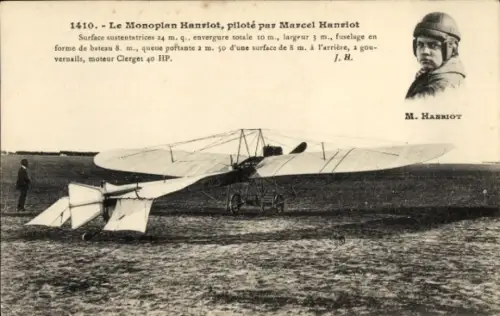 Ak Le Monoplan Hanriot, pilote par Marcel Hanriot, Flugpionier, Flugzeug