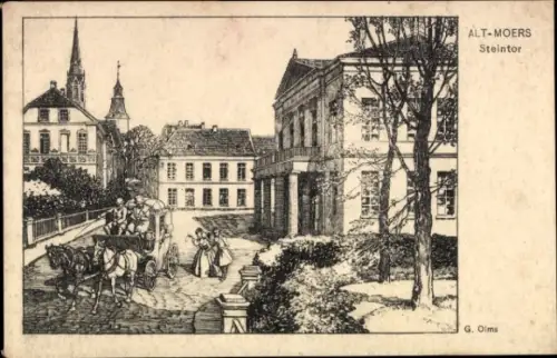 Ak Moers am Niederrhein, ALT-MOERS, Steintor, Kutsche, Personen, G. Olms