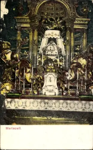 Ak Mariazell Steiermark, Altar, religiöse Dekoration, Kerzen, goldene Verzierungen, Mariazell