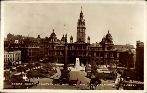 Ak Glasgow Schottland, George Square, Cenotaph, Municipal Buildings, Glasgow