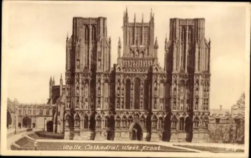 Ak Wells Somerset England, Wells Cathedral, West Front, Schwarz-Weiß, England