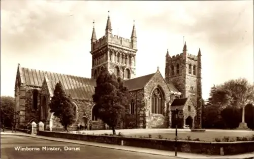 Ak Wimborne Dorset England,  alte Kirche,  Stätte