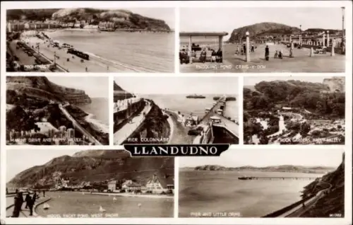 Ak Llandudno Wales, Promenade, Pier, Rock Gardens, Colonnade