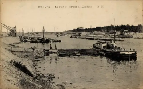 Ak Ivry Port Val de Marne, Port von  Pont de Conflans, Schiffe, Wasser, Ufer