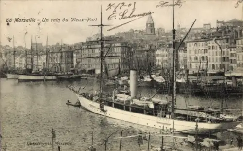 Ak Marseille Bouches du Rhône,  Vieux-Port, Segelschiff,  Ansicht