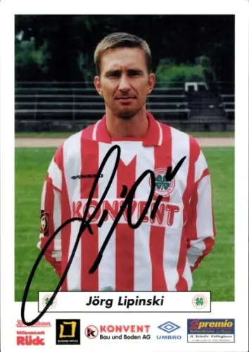 Autogrammkarte Fußballer Jörg Lipinski, Rot Weiß Oberhausen, Autogramm