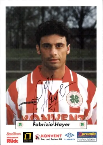 Autogrammkarte Fußballer Fabrizio Hayer, Rot Weiß Oberhausen, Autogramm