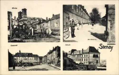 Ak Stenay Lothringen Meuse, Kirche, Lazarett, Schule, Art. Kaserne