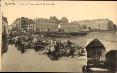 Ak Mézières Ardennes, Steinbrücke, Kriegszerstörung I. WK