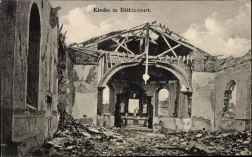 Ak Béthincourt Meuse, zerstörte Kirche, Trümmer