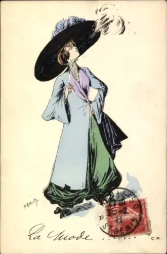 Künstler Ak Rauchende Frau, Mode, Hut