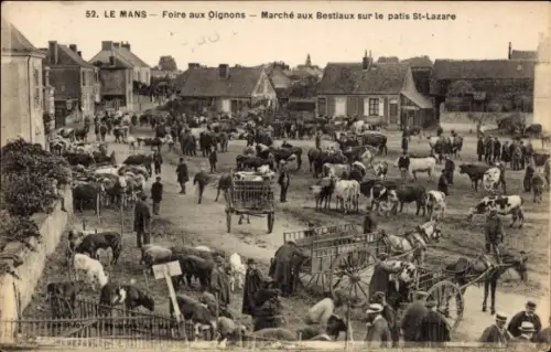 CPA Le Mans Sarthe, Foire aux Oignons, Marché aux Bestiaux sur le patis St-Lazare