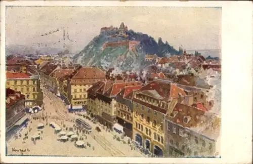 Ak Graz Steiermark, Blick auf  Schlossberg,  Gebäude, Straßenansicht
