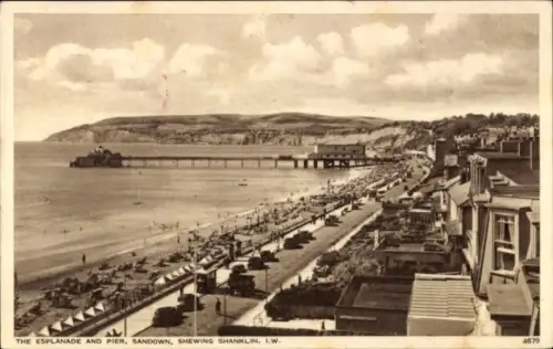 Ak Shanklin Isle of Wight England, Strandpromenade, Pier,  Küstenansicht, 