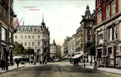 Ak Chemnitz in Sachsen,  Königstraße, Straßenbahn,  Gebäude