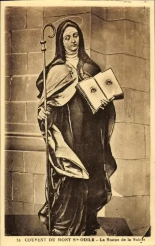 Ak Obernai Elsass Bas Rhin, Odilienberg Mont Sainte Odile, Statue der Heiligen, Nonne mit Buch, S
