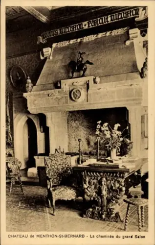 Ak Menthon Saint Bernard Lac d'Annecy Haute Savoie, Kamin im großen Salon des Schloßes