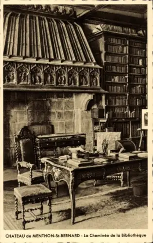 Ak Menthon Saint Bernard Lac d'Annecy Haute Savoie, Kamin der Bibliothek des Schloßes