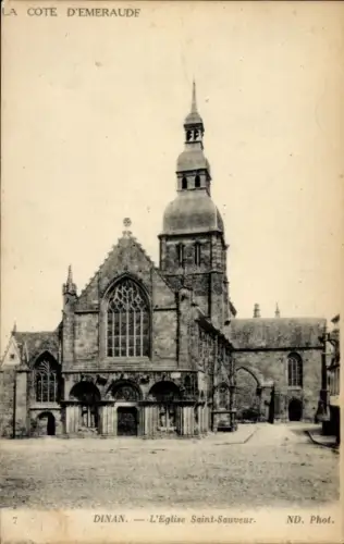 Ak Dinan Côtes-d’Armor, L'Eglise Saint-Sauveur,   Kirche, schwarz-weiß Fotografie