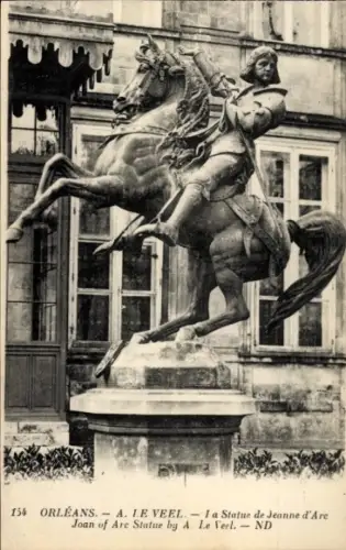 Ak Orléans Loiret, Statue von Jeanne d'Arc, Reiterstatue, A. Le Veel, Orléans