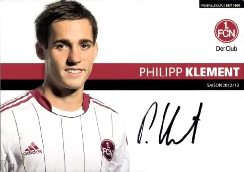 Autogrammkarte Fußballer Philipp Klement, 1. FC Nürnberg, Autogramm