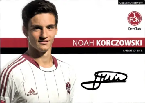 Autogrammkarte Fußballer Noah Korczowski, 1. FC Nürnberg, Autogramm