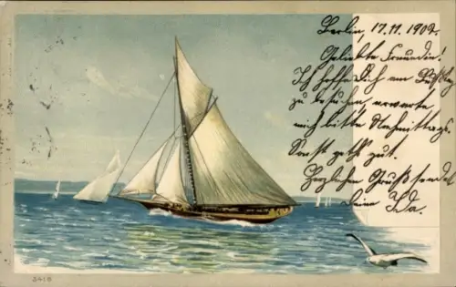 Künstler Litho Seepanorama, Segelboote