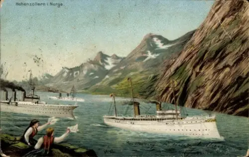 Künstler Ak Müller, Max, Norwegen, Deutsches Kriegsschiff Hohenzollern