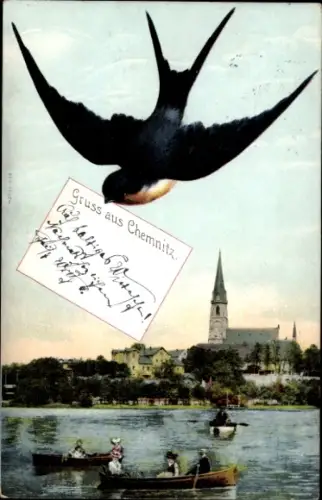 Ak Chemnitz in Sachsen, Teilansicht, Schwalbe