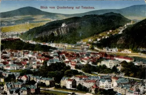 Ak Děčín Tetschen an der Elbe Region Aussig, Gesamtansicht vom Quaderberg aus